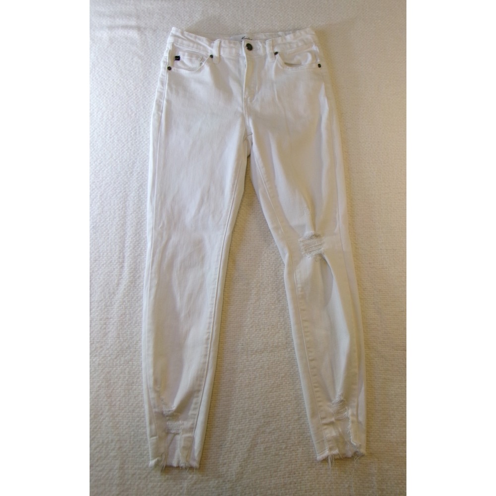 KanCan White Distressed‎ High Rise Skinny Jeans Ripped Knee Frayed Hem Sz: 5/26